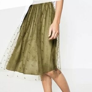 Zara Basic Collection Tulle Skirt in gold & olive
